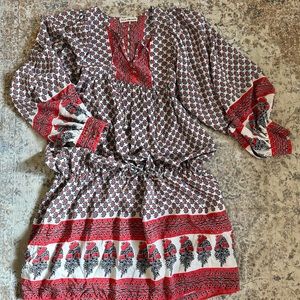 Ulla Johnson Red, White & Black Printed Midi Dress